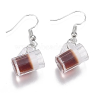 Resin Draft Beer Dangle Earring, with Platinum Plated Iron Earring Hooks, Coffee, 35mm, Pin: 1mm(EJEW-N0030-01A-P)