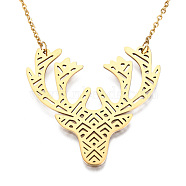201 Stainless Steel Pendant Necklaces, with Cable Chains, Christmas Reindeer/Stag, Golden, 17.7 inch(45cm), 2mm, Reindeer: 39x38x1mm(NJEW-T009-JN093-2-40)