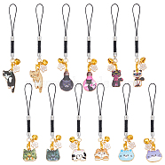 Cat Shape Alloy Enamel Pendant Decorations, Nylon Cord Hanging Decorations, Mixed Color, 100~118mm, 6 style, 2pcs/style, 12pcs/set(HJEW-OC00001)