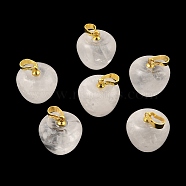 Natural Quartz Crystal Teacher Apple Charms, Rock Crystal, with Golden Plated Brass Snap on Bails, 14.5x14mm, Hole: 6.5x4mm(G-Z022-02B-G)