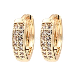 Brass Micro Pave Cubic Zirconia Hoop Earring, Round, Light Gold, 13.5x3.5mm(EJEW-D078-46KCG)
