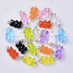 Resin Links connectors, with Platinum Plated Iron Loop, Bear, Mixed Color, 25x11.5x7mm, hole: 1.5mm(CRES-S306-028)