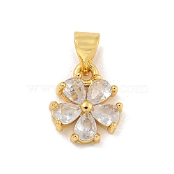 Rack Plating Brass Micro Pave Cubic Zirconia Pendants, Cadmium Free & Lead Free, Long-Lasting Plated, Real 18K Gold Plated, Flower, 11.5x10x3mm, hole: 5x3.5mm(KK-G513-16G)