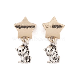 Rack Plating Tibetan Style Alloy European Dangle Charms, Star with Cat Large Hole Pendants, Antique Silver & Antique Golden, 24mm, Pendant: 13.5x6x4mm, Hole: 4.5mm(FIND-C055-11A-AS)