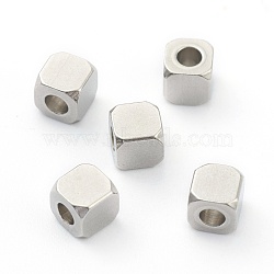 Non-Tarnish 304 Stainless Steel Beads, Cube, Faceted, Stainless Steel Color, 4x4x4mm, Hole: 2mm(STAS-H160-02E-P)