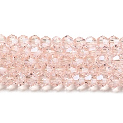 Transparent Electroplate Glass Beads Strands, Pearl Luster Plated, Faceted, Bicone, Misty Rose, 4x4mm, Hole: 0.8mm, about 87~98pcs/strand, 12.76~14.61 inch(32.4~37.1cm)(GLAA-F029-4mm-C26)