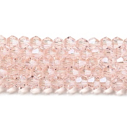 Transparent Electroplate Glass Beads Strands, Pearl Luster Plated, Faceted, Bicone, Misty Rose, 4x4mm, Hole: 0.8mm, about 82~85pcs/strand, 30.5~31cm(GLAA-F029-4mm-C26)