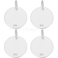 4Pcs 925 Sterling Silver Pendants, Flat Round Charms, with Jump Rings with 925 Stamp, Silver, 12x0.6mm, Hole: 3mm(STER-BBC0005-37A)