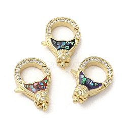 Brass Micro Pave Clear Cubic Zirconia Lobster Claw Clasps, with Enamel & Shell, Long-Lasting Plated, Lead Free & Cadmium Free, Real 18K Gold Plated, Mixed Color, 21x13x6.5mm, Hole: 1.2mm(KK-K385-009G)