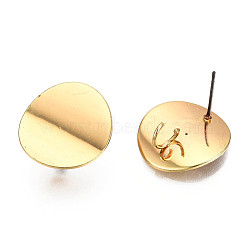 Iron Stud Earring Findings, with Vertical Loops, Flat Round, Cadmium Free & Nickel Free & Lead Free, Light Gold, 20.5mm, Hole: 4mm, Pin: 0.8mm(IFIN-T014-21KC-NR)