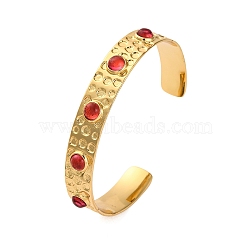 Rack Plating Brass Cuff Bracelets for Women, with Glass, Long-Lasting Plated, Cadmium Free & Lead Free, Real 18K Gold Plated, Red, 3/8 inch(0.9cm)(BJEW-M040-12G-01)