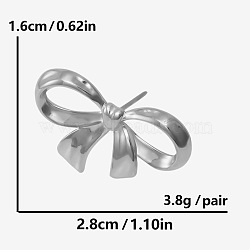 Elegant Stainless Steel Bowknot Stud Earrings, Silver, 16x28mm(TF2539-1)