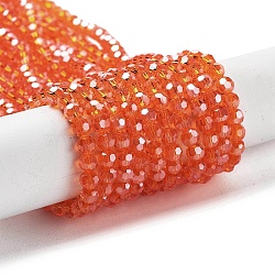 Electroplate Transparent Glass Beads Strands, Faceted, Round, Pearl Luster Plated, Dark Orange, 4mm, Hole: 0.7mm, about 88~95pcs/strand, 12.99~14.06 inch(33~35.7cm)(EGLA-A035-T4mm-A05)
