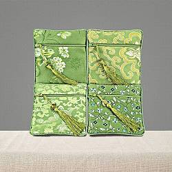 Double-layer Zipper Cloth Bag, Chinese Style Jewelry Storage Bag for Jewelry Accessories, Random Pattern, Yellow Green, 11.5x11.5cm(PW-WG26602-09)