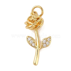 Brass Micro Pave Clear Cubic Zirconia Pendants, with Jump Ring, Flower, Real 18K Gold Plated, 22x10x6mm, Hole: 3mm(ZIRC-P121-05C-G)