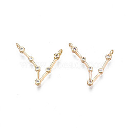 Brass Connector Charms, with Crystal Rhinestone, Real 18K Gold Plated, Cadmium Free & Nickel Free & Lead Free, Twelve Constellation, Pisces, 15.5x16x2.5mm, Hole: 1.2mm(KK-N232-329I)