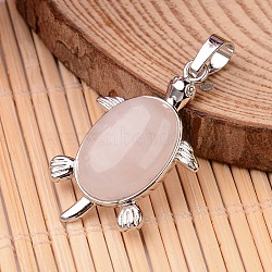 Tortoise Platinum Tone Brass Rose Quartz Pendants, 34x21x7mm, Hole: 5x7mm(G-F265-01J)