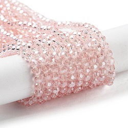 Electroplate Transparent Glass Beads Strands, Faceted, Round, Pearl Luster Plated, Misty Rose, 4mm, Hole: 0.7mm, about 88~95pcs/strand, 12.99~14.06 inch(33~35.7cm)(EGLA-A035-T4mm-A20)