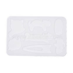 DIY Silicone Molds, Resin Casting Molds, Clay Craft Mold Tools, for Hair Clip Makings, Cat, White, 148x100x3.5mm, Inner Diameter: 42~57x22~35mm(X-DIY-P039-01)