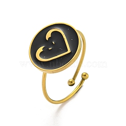 Adjustable 304 Stainless Steel Rings, with Enamel for Woman, Heart, Inner Diameter: 18mm(RJEW-B058-02G-09)