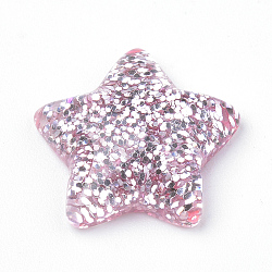 Resin Cabochons, with Glitter Powder, Star, Pink, 16x17x5mm(CRES-Q197-51C)