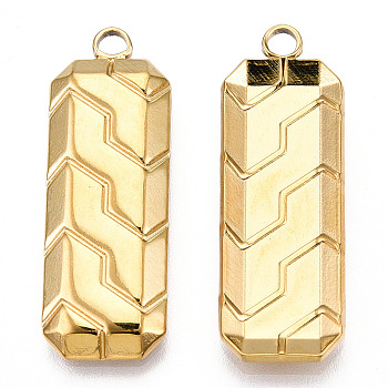 Ion Plating(IP) 304 Stainless Steel Pendants, Rectangle Charm, Real 18K Gold Plated, 35x12.5x3mm, Hole: 2.5mm