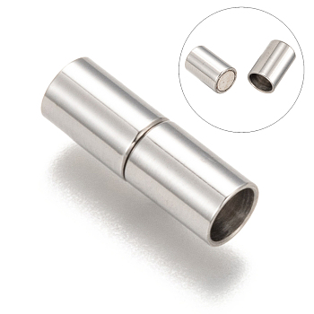 Column 304 Stainless Steel Magnetic Clasps with Glue-in Ends, Stainless Steel Color, 16x5mm, Hole: 4mm