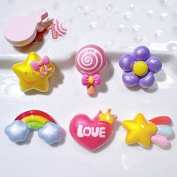 Resin Cabochons, Rainbow/Lollipop/Star/Hear/Flower, Mixed Color, Mixed Shapes, 15~24x16~27x7~8mm