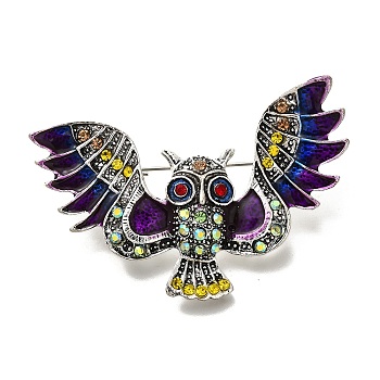 Owl Enamel Pins, Alloy Rhinestone Brooches for Backpack Clothes, Colorful, 38.5x56mm