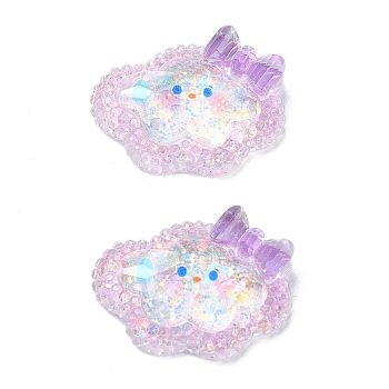 Transparent Epoxy Resin Decoden Cabochons, with Paillettes, Cloud with Bowknot, 19.5x25.5x7mm