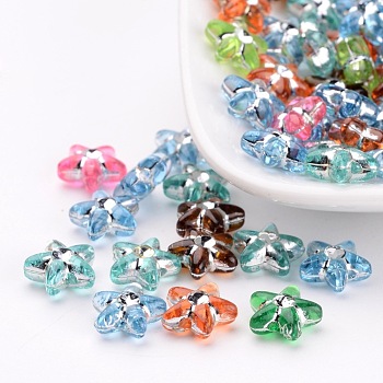 Colorful Acrylic Beads, Metal Enlaced, Star, Mixed Color, about 10mm in diameter, 4mm thick, hole: 1mm, about 2800pcs/500g
