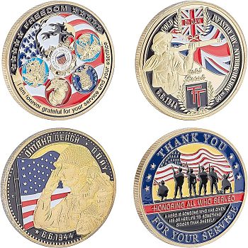 4Pcs 4 style Military Veterans Iron Challenge Coin, Appreciation Gift, Mixed Color, 1pc/style