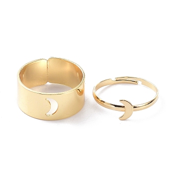 Alloy Adjustable Rings Set, Couple Rings, Moon, Golden, 2~9mm, Inner Diameter: 17~18mm, 2pcs/set