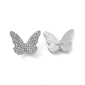 Alloy Crystal Rhinestone Pendants, Butterfly Charms, Platinum, 11.5x15x6mm, Hole: 1.6mm