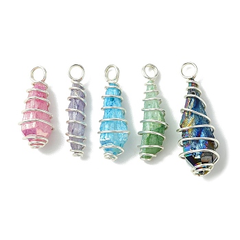 5Pcs Electroplated Natural Quartz Pendants, Teardrop, with Copper Wire, Silver, 28.5~36.5x8.5~14.5x8~11.5mm, Hole: 3.5~4mm