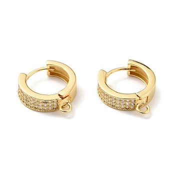 Rack Plating Brass Micro Pave Clear Cubic Zirconia Hoop Earrings Findings, with Horizontal Loops, Round, Cadmium Free & Nickel Free & Lead Free, Real 18K Gold Plated, 17x14.5x4.5mm, Hole: 1.8mm, Pin: 0.6mm