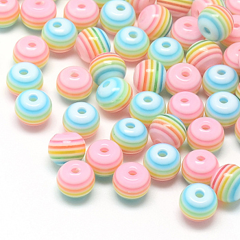 Transparent Stripe Resin Beads, Round, Pink, 6mm, Hole: 1mm