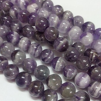 Gemstone Beads Strands, Natural Grade B Amethyst, Round, Purple, 10mm, Hole: 1mm, about 40pcs/strand