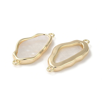 Brass Irregular Egg Connector Charms, with Natural White Shell, Real 18K Gold Plated, 24x11x2.5mm, Hole: 1mm