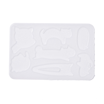 DIY Silicone Molds, Resin Casting Molds, Clay Craft Mold Tools, for Hair Clip Makings, Cat, White, 148x100x3.5mm, Inner Diameter: 42~57x22~35mm