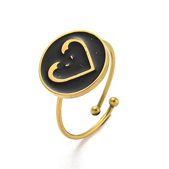 Adjustable 304 Stainless Steel Rings, with Enamel for Woman, Heart, Inner Diameter: 18mm