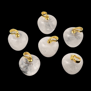 Natural Quartz Crystal Teacher Apple Charms, Rock Crystal, with Golden Plated Brass Snap on Bails, 14.5x14mm, Hole: 6.5x4mm