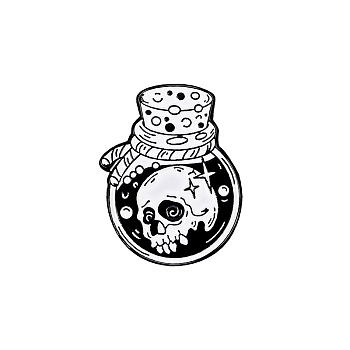 Halloween Theme Skull Alloy Enamel Pins, Gothic Style Brooches, Punk Badge for Clothes Backpack, Bottle, 30x23mm