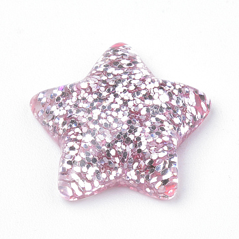 Resin Cabochons, with Glitter Powder, Star, Pink, 16x17x5mm