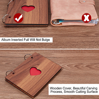 Álbum de fotos de hojas sueltas con cubierta de madera y corazón hueco de 6 pulgadas(DIY-WH0401-37)-6