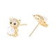 Cubic Zirconia Bear Stud Earrings with Acrylic Pearl(EJEW-F282-26G)-2