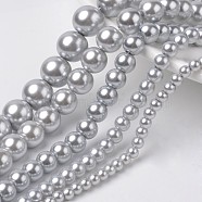 Dyed Glass Pearl Round Beads Strands, Gray, 4mm/6mm/8mm/10mm/12mm, Hole: 1mm, about 70~216pcs/strand(HY-X0001-10)