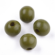 Painted Natural Wood Beads, Round, Olive, 10x8.5~9mm, Hole: 2~3mm(WOOD-S049-05E)