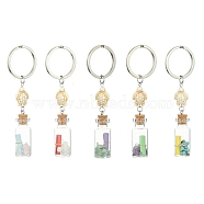 Wishing Bottle Glass Pendant Keychains, with Gemstone Chips Beads & Paper Slip Rolls inside and Synthetic Turquoise Sea Turtle, Iron Split Key Rings , 9.8~9.9cm(KEYC-JKC00498)