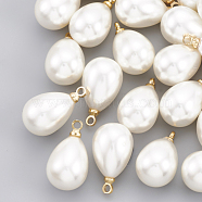 ABS Plastic Imitation Pearl Pendants, with Brass Findings, teardrop, Real 18K Gold Plated, 17.5x10x10mm, Hole: 1.6mm(KK-T035-62)